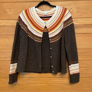 J.Jill wool blend autumn color fair isle cardigan sweater